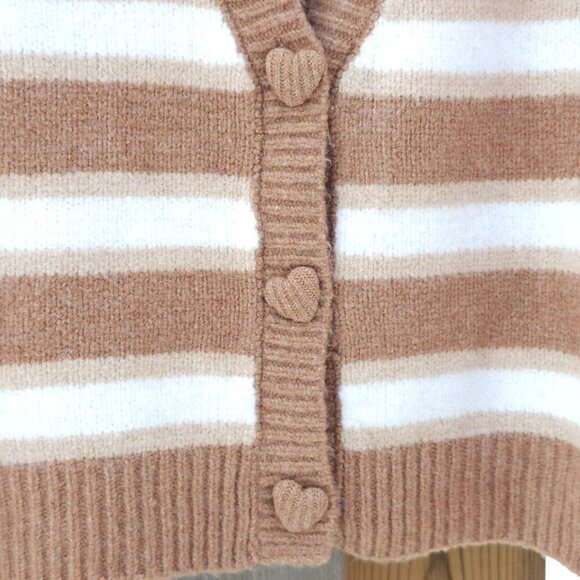 LOVELY Heart Shape Button Sweater Women's Size Large Brown White BNWT WILD SKYE - Picture 3 of 8